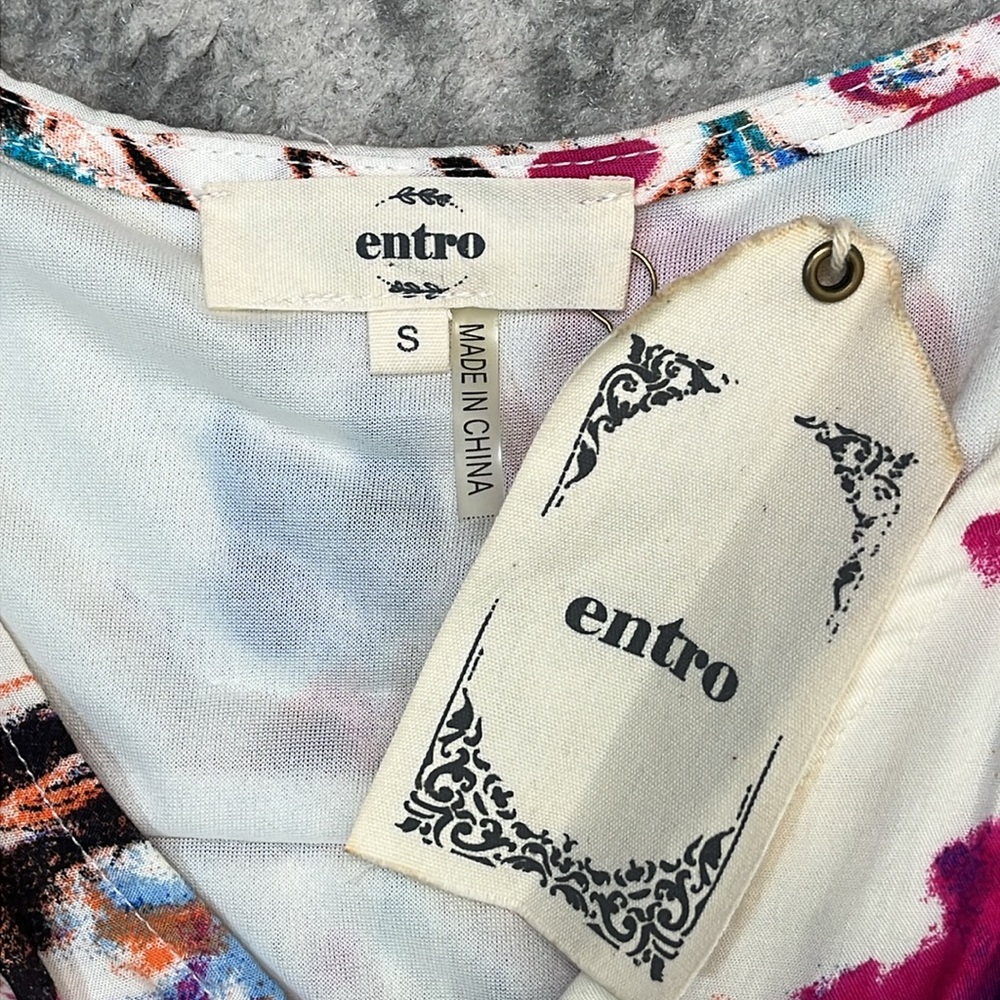 ENTRO FIT AND FLARE FLOWY RAYON DRESS COLORFUL WITH CREAM LINED SZ SM NWT - Picture 10 of 16
